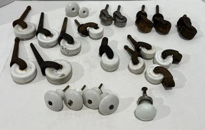 Vintage Antique Lot of assorted Porcelain & wooden Caster Wheels Drawer Pull - Image 1 of 4