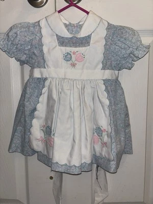 Vestido De Colección Hecho a Mano Calado Delantal Niño Pequeño Floral Estampado Calicó 12 M Foto 1 de 3