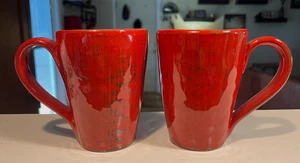 PAIR of Vintage MUGS 1980s NOEMI Ceramiche BRICK RED Made in Umbria Italy - Picture 1 of 6