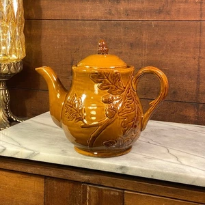 Vintage Cracker Barrel Teapot w/ Lid Autumn Oak Leaves Bountiful Harvest - Picture 1 of 11