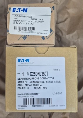 Eaton C25DNJ350T 50 Amp Definite Purpose Contactor/Eaton C320SNP22 Auxiliary... - Image 1 of 3