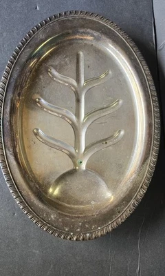Vintage Silverplate Meat Carving Platter Oval Tree Well Footed Gadroon Rim - Image 1 of 4