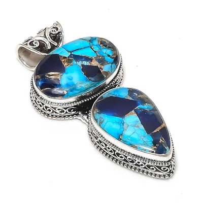 Copper Lapis Turquoise Gemstones Handmade 925 Steling Silver Pendant Jewelry - Image 1 of 4