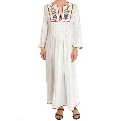 Maxi Vestido JCPenney Años 70 Vintage Mujer Talla 9 Blanco Bordado Boho Chic Foto 1 de 4