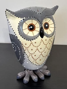 Bobble Owl Hand Painted Ceramic TII Gray Cream Polka Dot Decor 7.75”x 6”x 4 - Picture 1 of 10