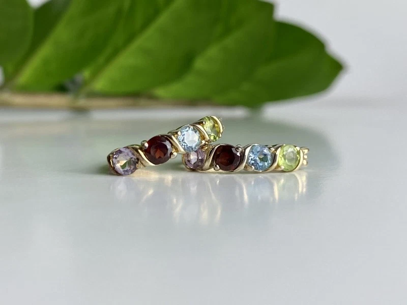 925 Sterling Silver Gold Plated Multi Gemstones Earrings - Image 1 of 4