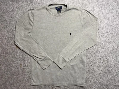 Camisa Polo Ralph Lauren Para Hombres Gris Medio Tejido Gofre Térmica Manga Larga Poni Foto 1 de 4