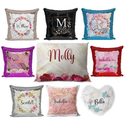 Personalised Floral Cushion Sequin Cushion Pillow Printed Birthday Gift 41 - Image 1 of 4