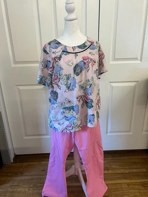 Blusa Médica para Mujer Disney Eeyore Rosa Púrpura Gris XL Cintura Trasera Reunida Foto 1 de 4