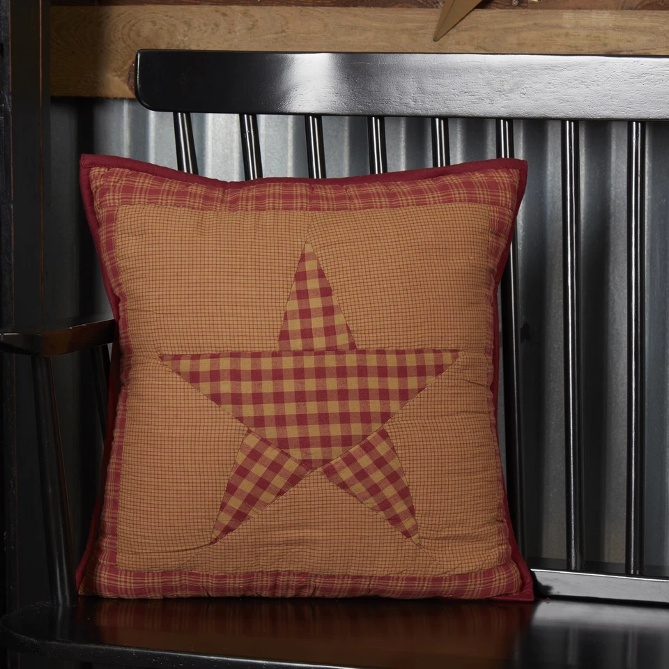NINEPATCH Red Star Quilted Pillow 16x16 Primitive Country Farm