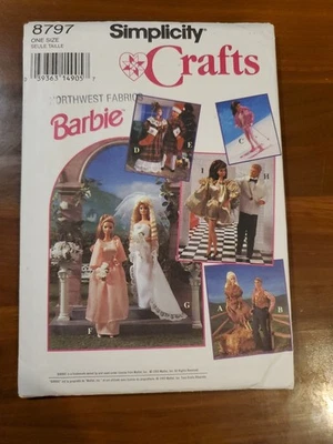 Simplicity 8797 11.5" Fashion Doll Dress Pattern Barbie Ken Uncut Factory Fold  - Image 1 of 3