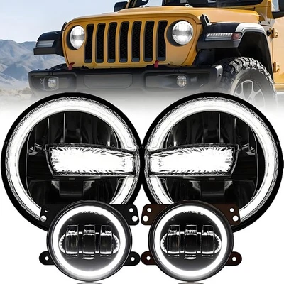 Combo de faros antiniebla LED halo de 7 pulgadas para Jeep Wrangler JK JKU 2007-2018 Foto 1 de 4