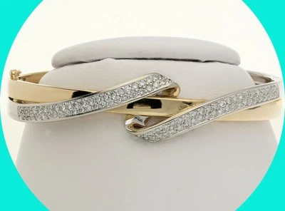 "Brazalete brazalete de doble onda de diamantes naturales de oro de 18 quilates de 1,15 quilates se adapta a muñeca de 6 7/8""" Foto 1 de 4