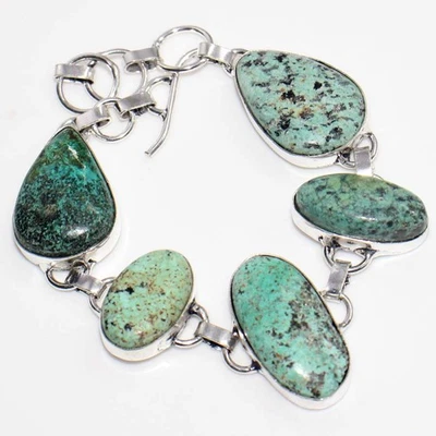 Pulsera Turquesa Africana Chapada en Plata 925 8" Regalo Artesanal GW Foto 1 de 3
