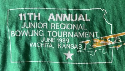 Retro 1989 Bowling Tournament T shirt Wichita KS Kelly Green Large - Image 1 of 4