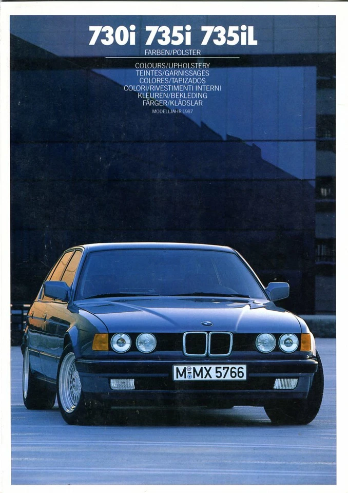 Folheto multilíngue BMW 730i 735i 735iL CORES E ACABAMENTOS 1986 - Imagem 1 de 1