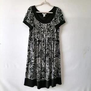 London Timens Womens Black White Round Neck Short Sleeve Shift Dress Size 16W - Picture 1 of 5