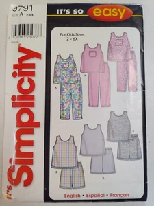 Pants Tank Top Shorts Girls 2 3 4 5 6 6X Simplicity 9791 Sewing Pattern CUT Easy - Picture 1 of 6