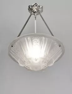 MULLER FRERES : FRENCH 1930 ART DECO PENDANT CHANDELIER ..... lamp bronze light - Picture 1 of 8