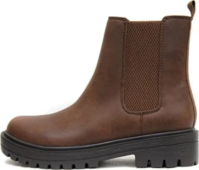 Bota de tobillo ancha Soda Pilot bronceada oscuro punta redonda plataforma gruesa tacón ancho Foto 1 de 4