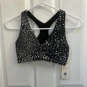NWT CALIA Women’s Cinch Front Bra Med Support Deep Sea Dots Pure Black, Size XS - Picture 1 of 14