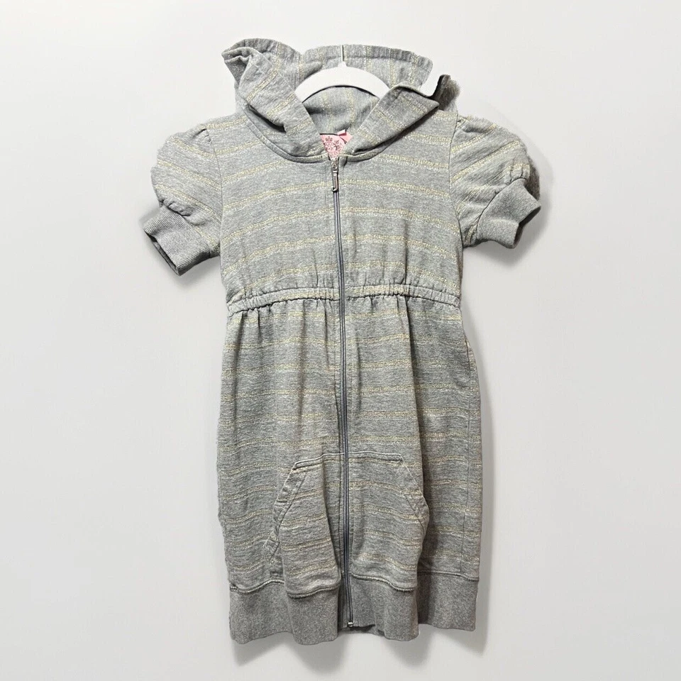 Juicy Couture Dress Girls 10 Gray Hoodie Zip Up Metallic Stripe Y2K - Image 1 of 4