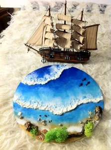 13'' Round Ocean Resin Art, Resin Ocean Art, Christmas Gift,Resin Beach Art - Picture 1 of 9