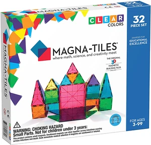 Magna-Tiles 32-Piece Clear Colors Set, the Original Magnetic Building Tiles for  - Picture 1 of 12