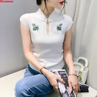 Womens Vintage Embroidered Ethnic Chinese Style Summer Slim Tops Blouse Shirts