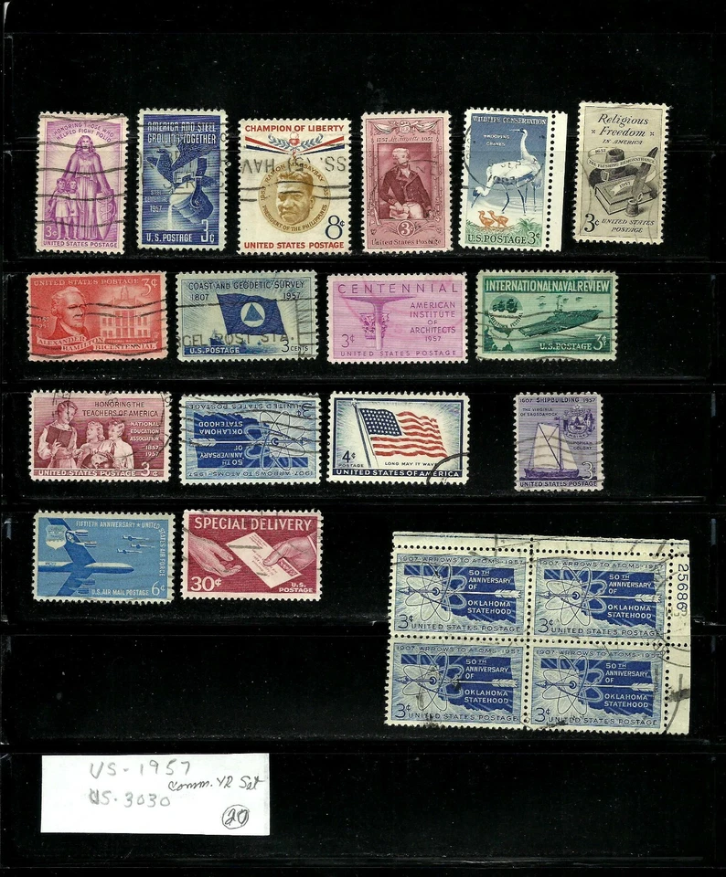  UNITED STATES 1957 STAMPS, 20 USED, COMMEMORATIVE YEAR SET PLUS  Lot US-3030 - Image 1 of 1