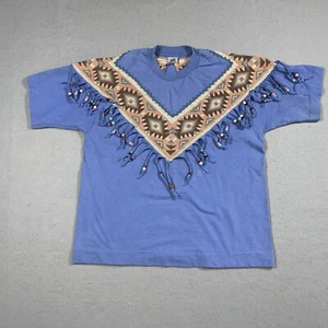Vintage 1980s Western Fringe Beaded Shirt Reworked Aztec Made in USA Large - Picture 1 of 9
