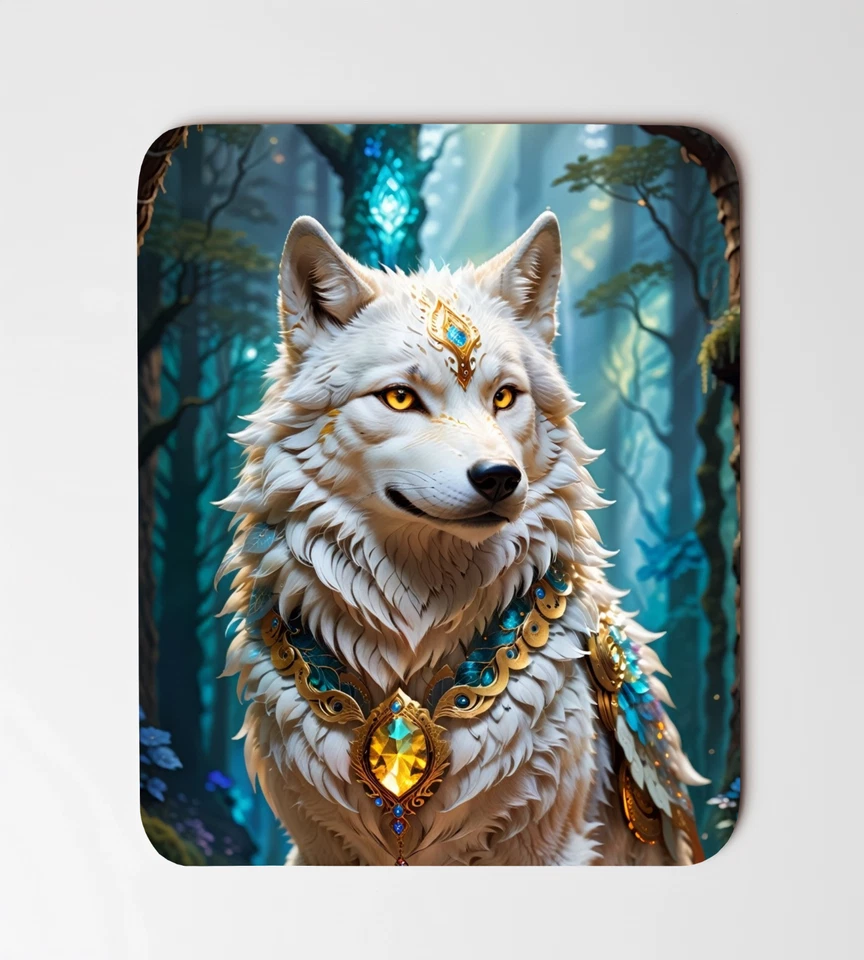 Alfombrilla de ratón rectangular antideslizante de escritorio de arte de fantasía A White Wolf 8"x9,5" Foto 1 de 1