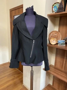 BLAZER IVAN Grundahl negro lana/lino gabardina cremallera peplum-talla 40 - Imagen 1 de 12