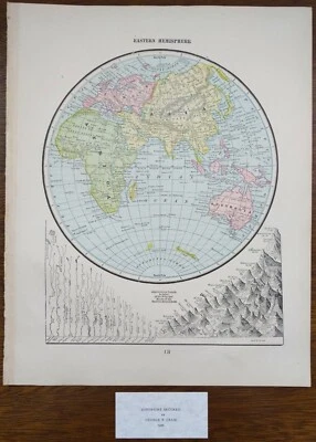 Vintage 1900 EASTERN HEMISPHERE Map 11"x14" ~ Old Antique Original AFRICA ASIA - Image 1 of 4