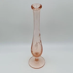Bud Vase Pink Elegant Depression Glass Swung Etched Cottage Vintage MCM 8.5” - Picture 1 of 16