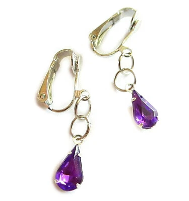 Ohrclips Clips lila Strass Tropfen - Bild 1 von 4