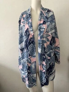Women's Miss USA jcpenney Blue Pink cotton Floral tropical house coat blazer LG - Picture 1 of 7