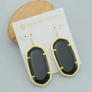 Kendra Scott Danielle Black Opaque Glass Drop Earrings Gold W dust bag