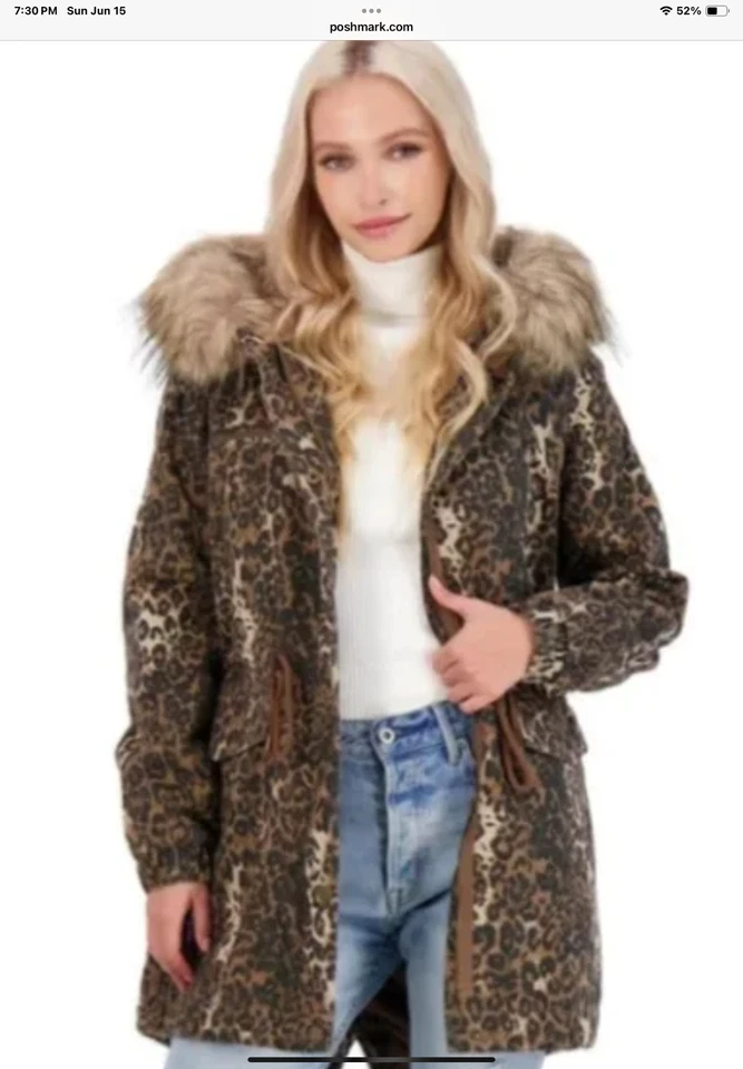 Chaqueta de cintura ceñida Lucky Brand Leopardo Anorak con ribete de piel sintética talla M NUEVA CON ETIQUETAS $149R Foto 1 de 4