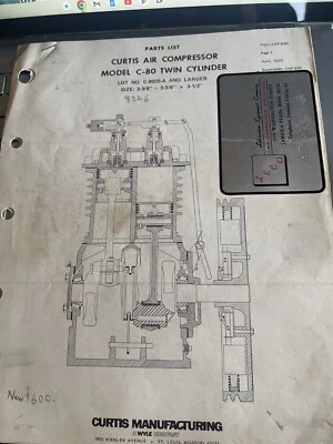  Curtis Air Compressor Model C-80 Twin Cylinder Parts List - Image 1 of 2