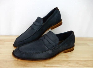 Aston Grey Toldijk Penny Loafer Shoes Blue Gray Pebbled Leather Men's 12 - Picture 1 of 12
