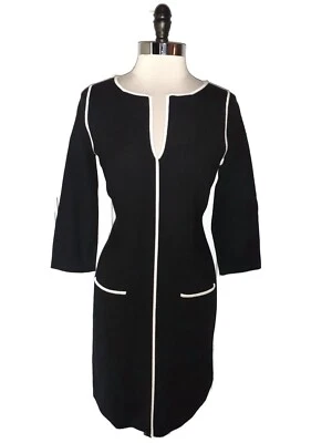 NEW ANN TAYLOR Size M Sweater Dress Black White Pockets Knee Length - Image 1 of 4