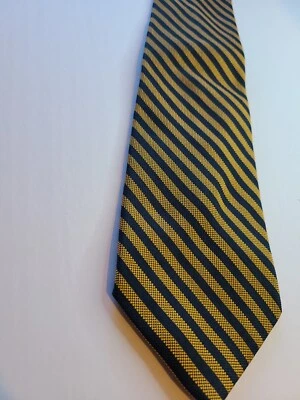 Breuer Silk Tie Gold Navy Blue Striped Tie $125 MSRP Made In France - Image 1 of 4