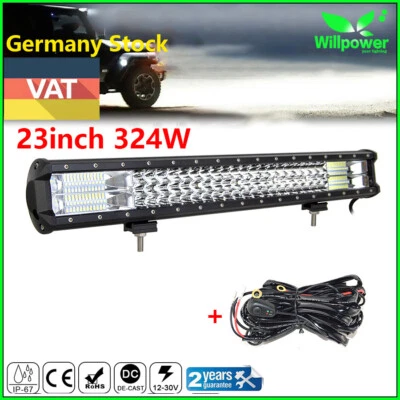 7D 22inch 324W TRI ROW LED Work Light Bar 4WD Car Truck SUV Driving Lamp+Harness - Image 1 of 4