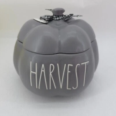 Rae Dunn Gris Cosecha Calabaza Bote Tapa Tarro Halloween Centro Pieza NUEVO Foto 1 de 4
