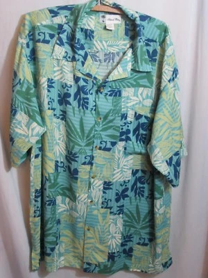 Camisa Island Blue Hawaiana Para Hombre Azul Verde Bolsillo De Colección Rayón Estampado Tribal XL Foto 1 de 4