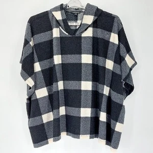 Lane Bryant Poncho Sz 18/20 Hooded Black Cream Checkered Lagenlook Cottagecore - Picture 1 of 7