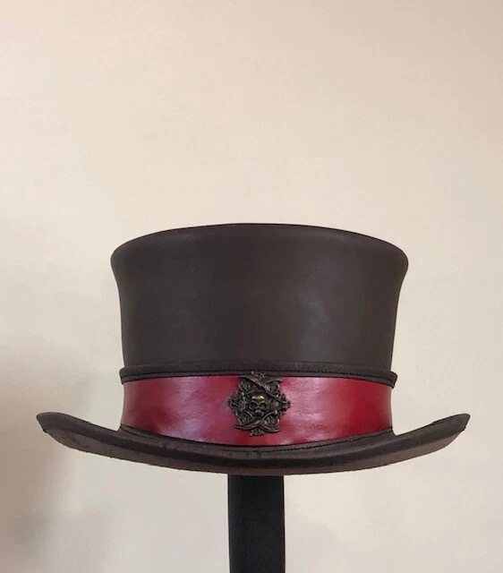 Sombrero Steampunk Pirata Calavera Cuero Sombrero Estándar con Banda de Color Personalizada Foto 1 de 1