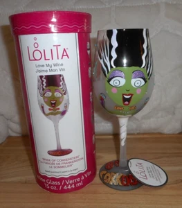 LOLITA 2022 BRIDE OF CORKENSTEIN HALLOWEEN HAND PAINTED 15 OZ. WINE GLASS NEW - Picture 1 of 6
