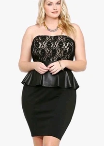 Torrid Black Strapless Pinup Peplum Dress Punk 18 Plus Stretch Goth Rockabilly - Picture 1 of 6